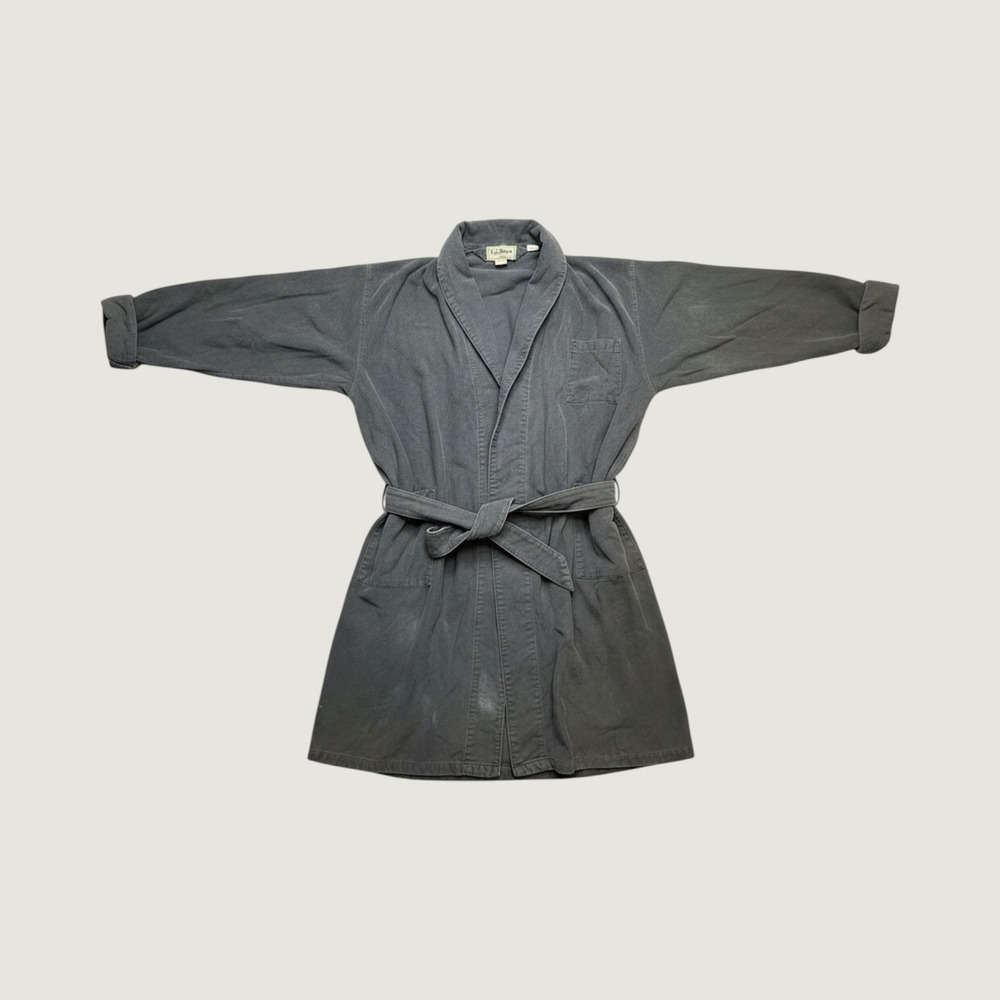 Vintage L.L. Bean Robe Mens L Chamois Cloth Navy Blue Belted Pockets USA Made